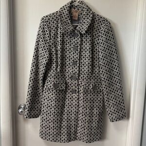 ‘Paris Blues’ Grayish and White Geometric Wool-blend Coat